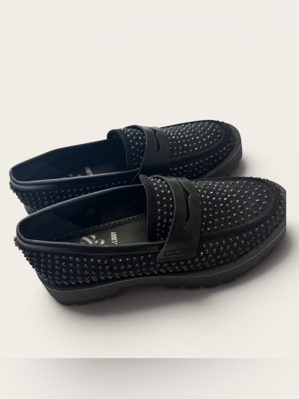 Ladies Sam &Libby Black Studded Slip-On Loafers with Embellished Upper
